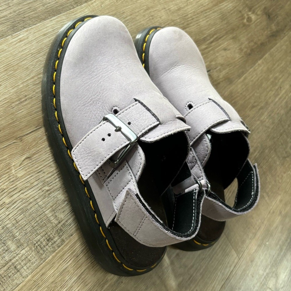DOC MARTENS JORGE II SUEDE SLINGBACK MULES SIZE W 5 IN LIGHT LAVENDER
